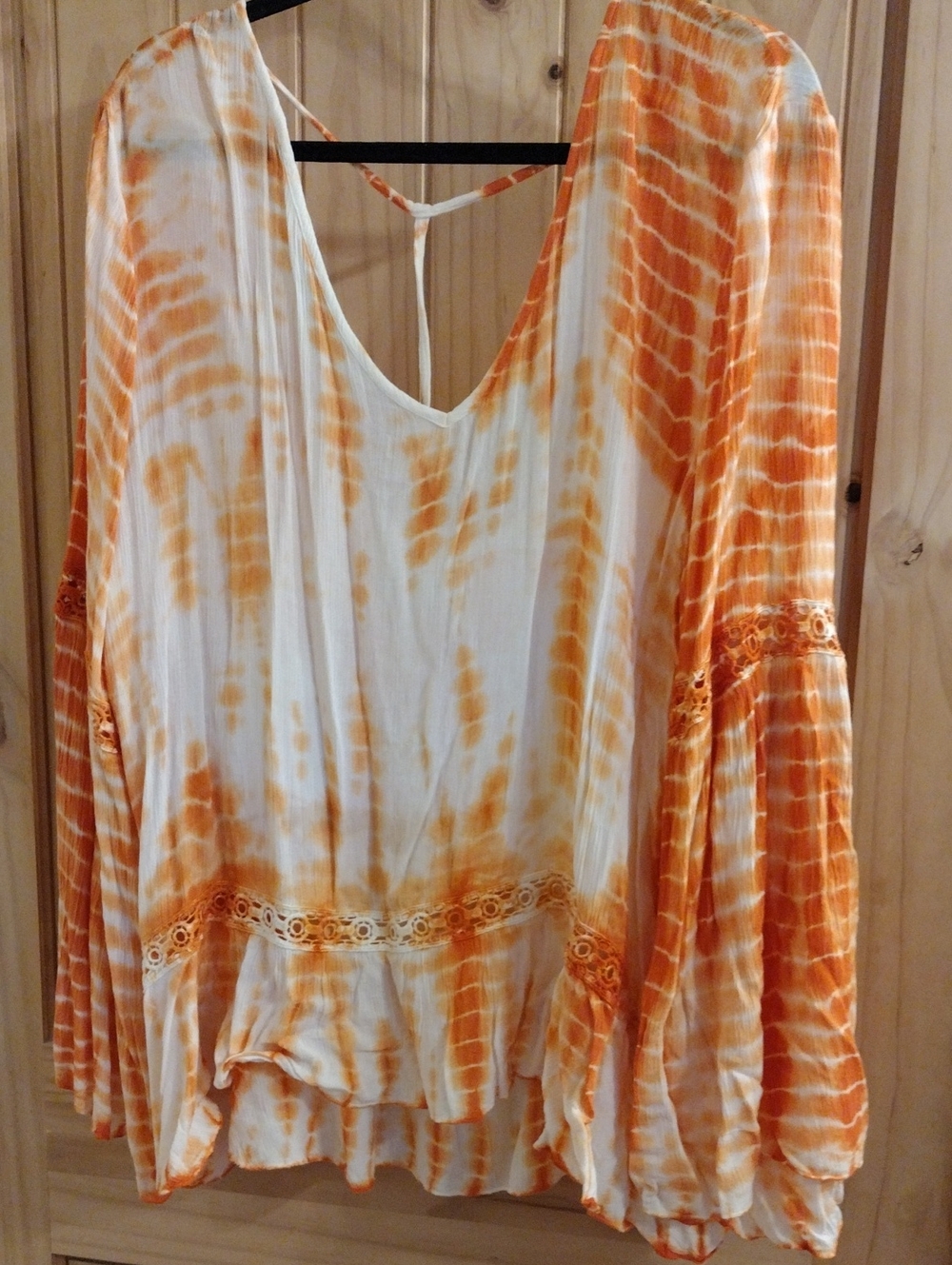 VENUS Orange and White Tie-Dye Peasant Tunic